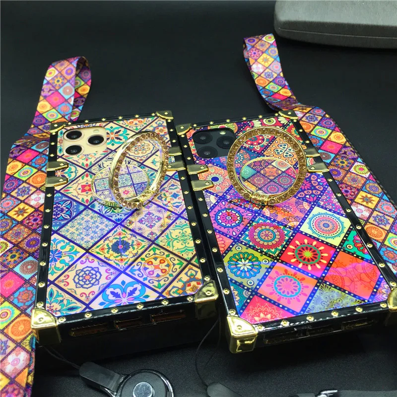 

Luxury Glitter Vintage Flower Cover Square Plaid Case for Samsung Galaxy S21 Ultra S22 Plus S20 FE S10 S9 Note 20 Ultra Note 10