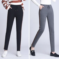 breathable casual elastic waist pencil pants women simple suit trouser spring summer new ladies side striped 2021