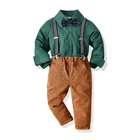 Детский официальный костюм, одежда для мальчиков, зеленая рубашка с длинным рукавом + вельветовые брюки, комплект из 2 предметов, детский вечерний костюм на день рождения