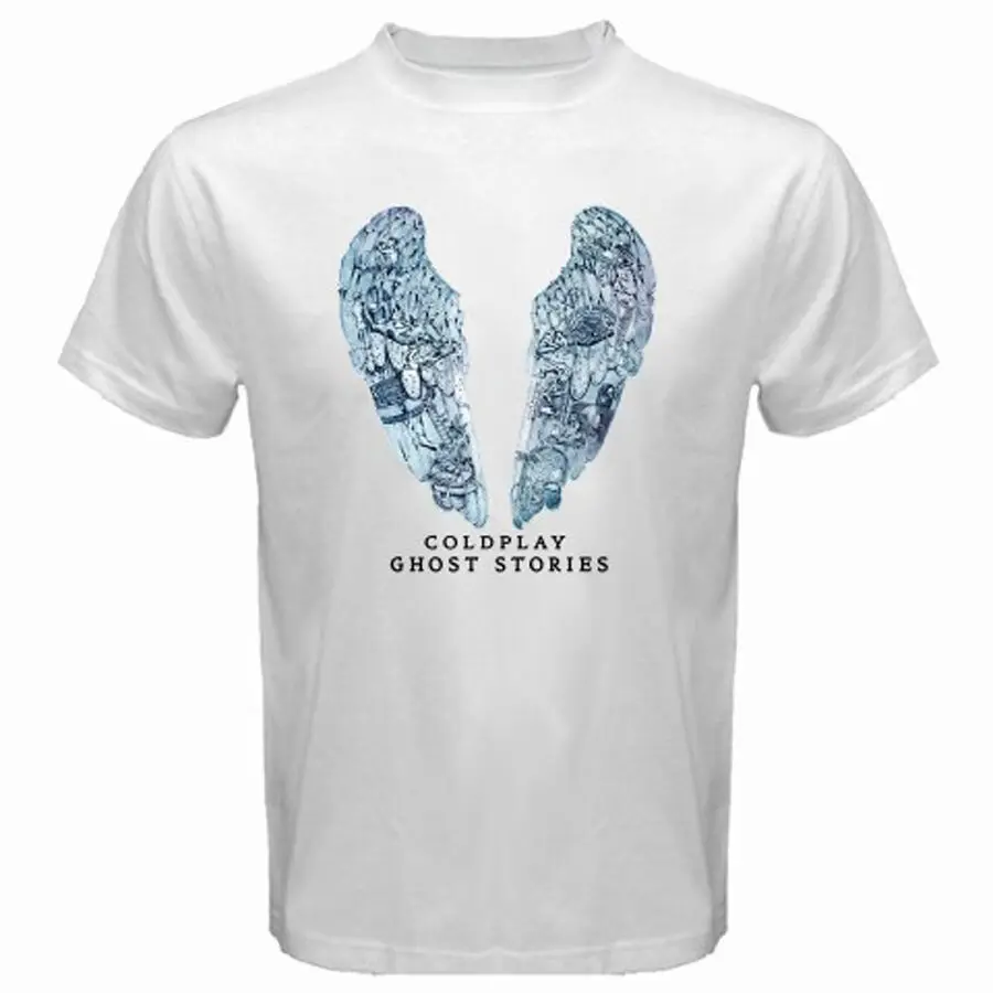 Мужская белая футболка с логотипом рок группы COLDPLAY * изображением призрачных