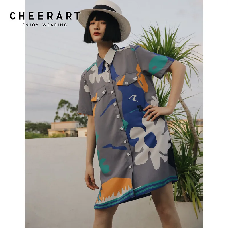 Дизайнерская Цветочная блузка CHEERART Длинные рубашки женская рубашка с коротким