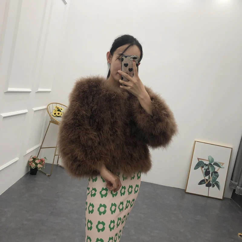 New Women real turkey feather short coat genuine ostrich feather spring autumn winter Jacket female feather outerwear
