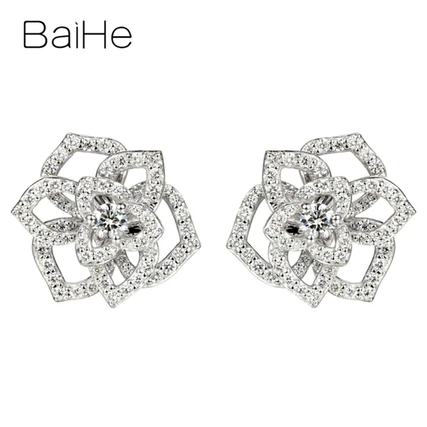 White Gold BAIHE Solid 14K белое золото 0.85ct(Tote) H/SI натуральные бриллианты свадебные женские модные ювелирные изделия подарок серьги-гвоздики - Цвет камня: White Gold