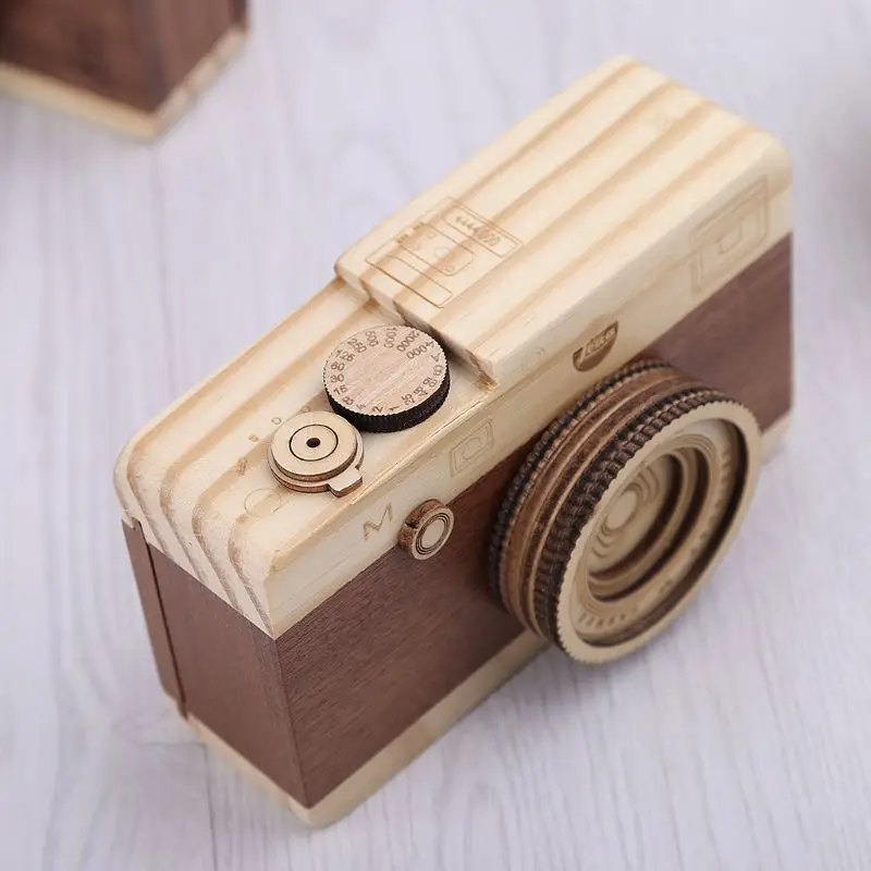 

Wooden Music Box Retro Camera Design Classical Melody Birthday Home Decoration C5AF