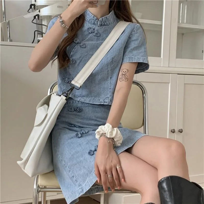 Новое поступление 2020 Летний джинсовый женский винтажный топ с коротким рукавом