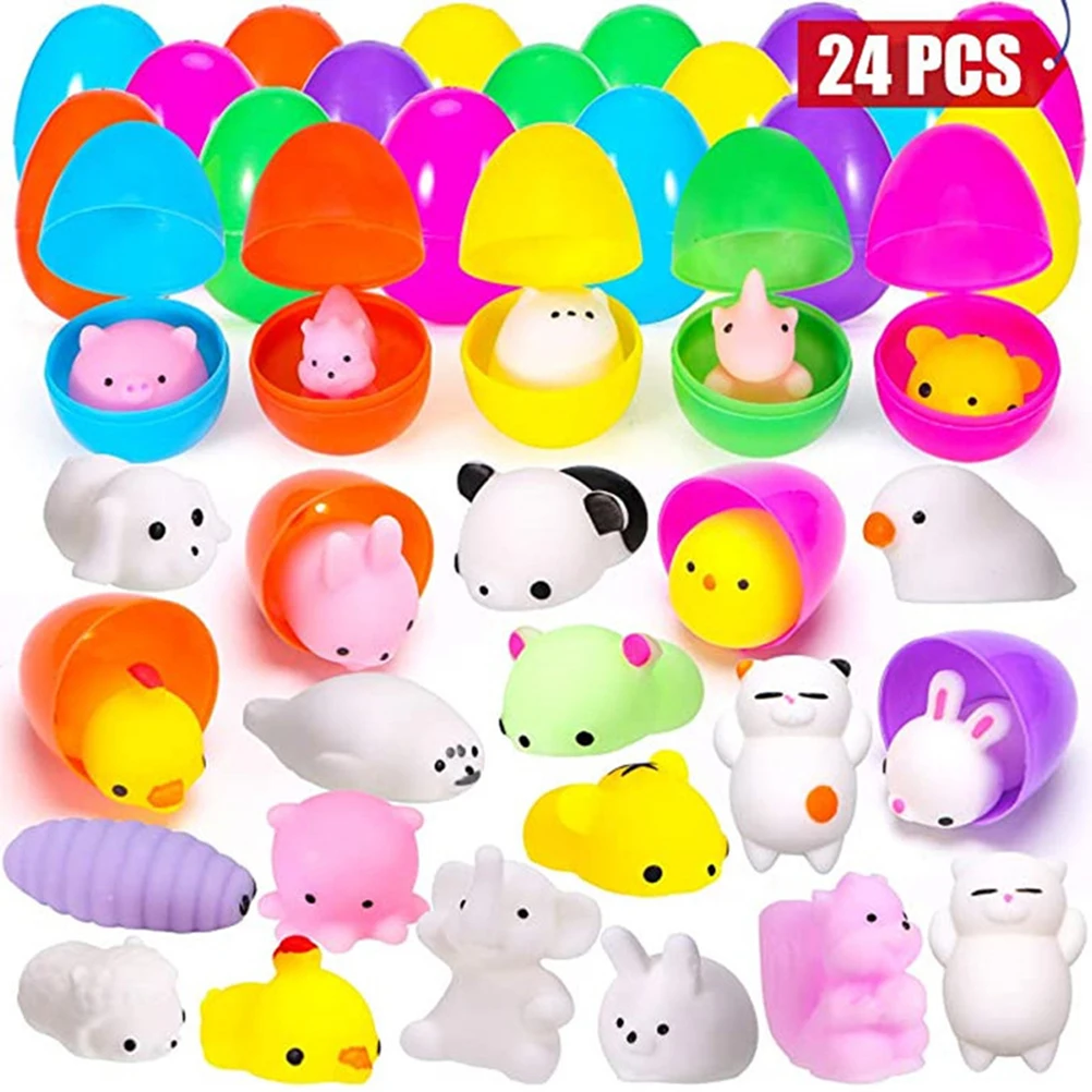 

24Pcs Easter Egg Set Mini Plastic Eggs With Bunny Figure Toys Funny Easter Pinch Toy Gift For Kids Friends Easter Party Decor