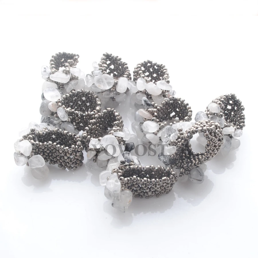 Бесплатная доставка Натуральный Черный Rutilated драгоценный камень бисер