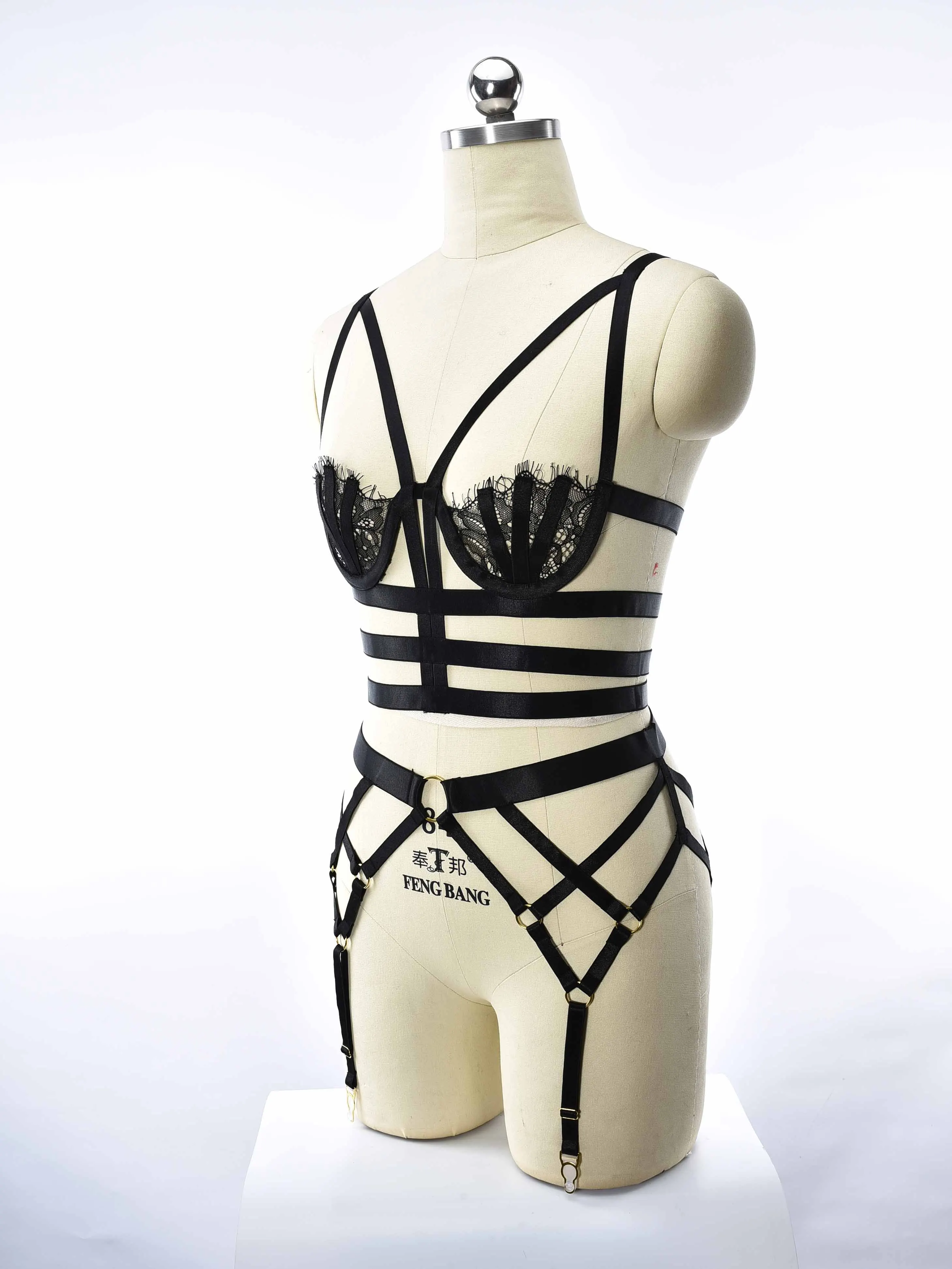 

WOMAN BODY HARNESS Set Bondage Lingerie Sexy Black Elastic Harajuku Goth Fetish Strap Underwear Leg Strap Garter Belt