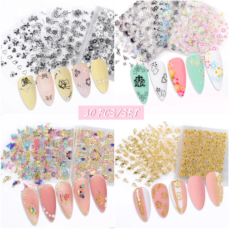 Buy 30/10 Sheets 3D Nail Art Stickers Mix Color Letter Flowers Butterfly Design Tips Decoration Manicure DIY Designs on