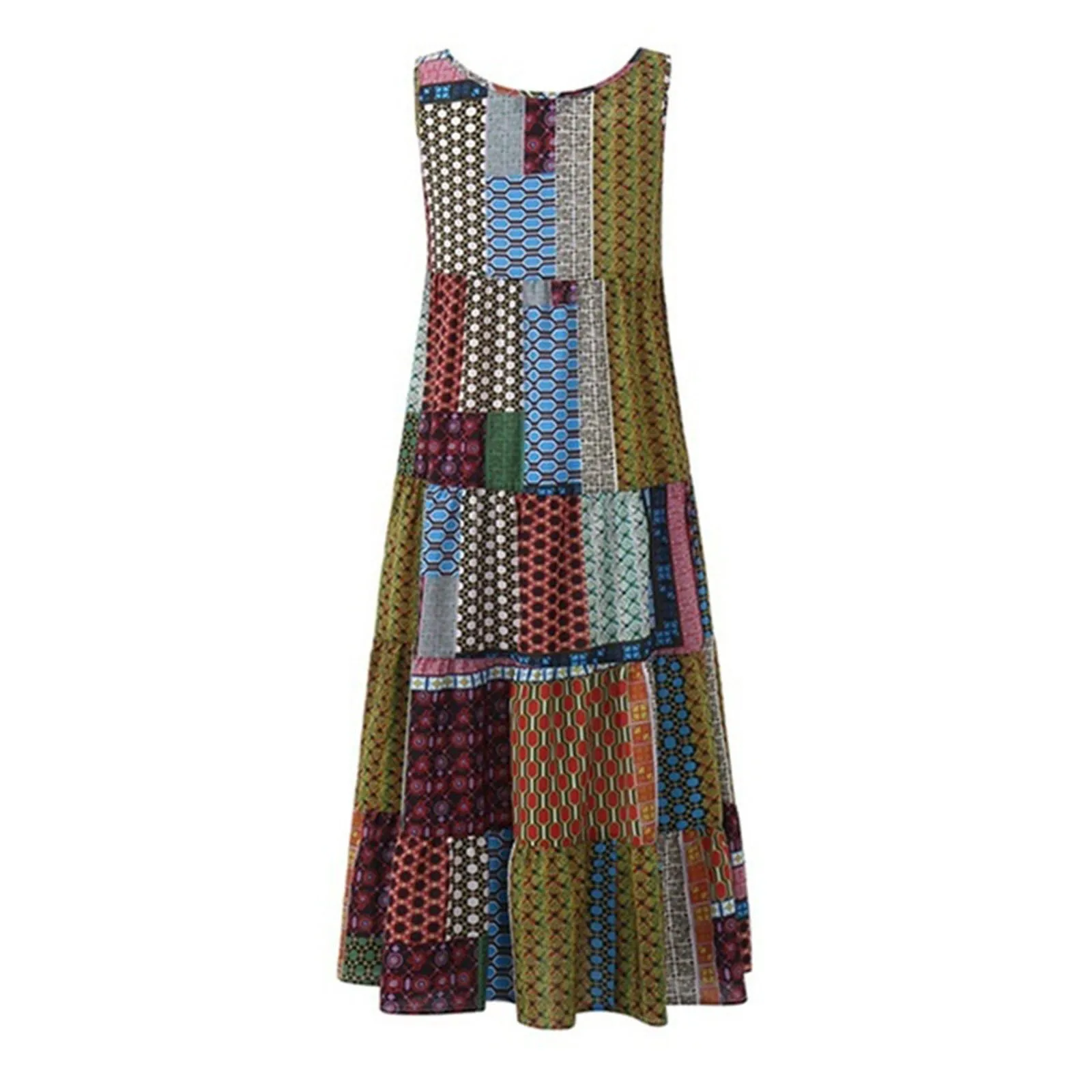 

Summer Dresses For Women 2021 Casual Loose Bohemian Sleeveless O-Neck Printed Retro Maxi Dress Female Beach Long Dress#35