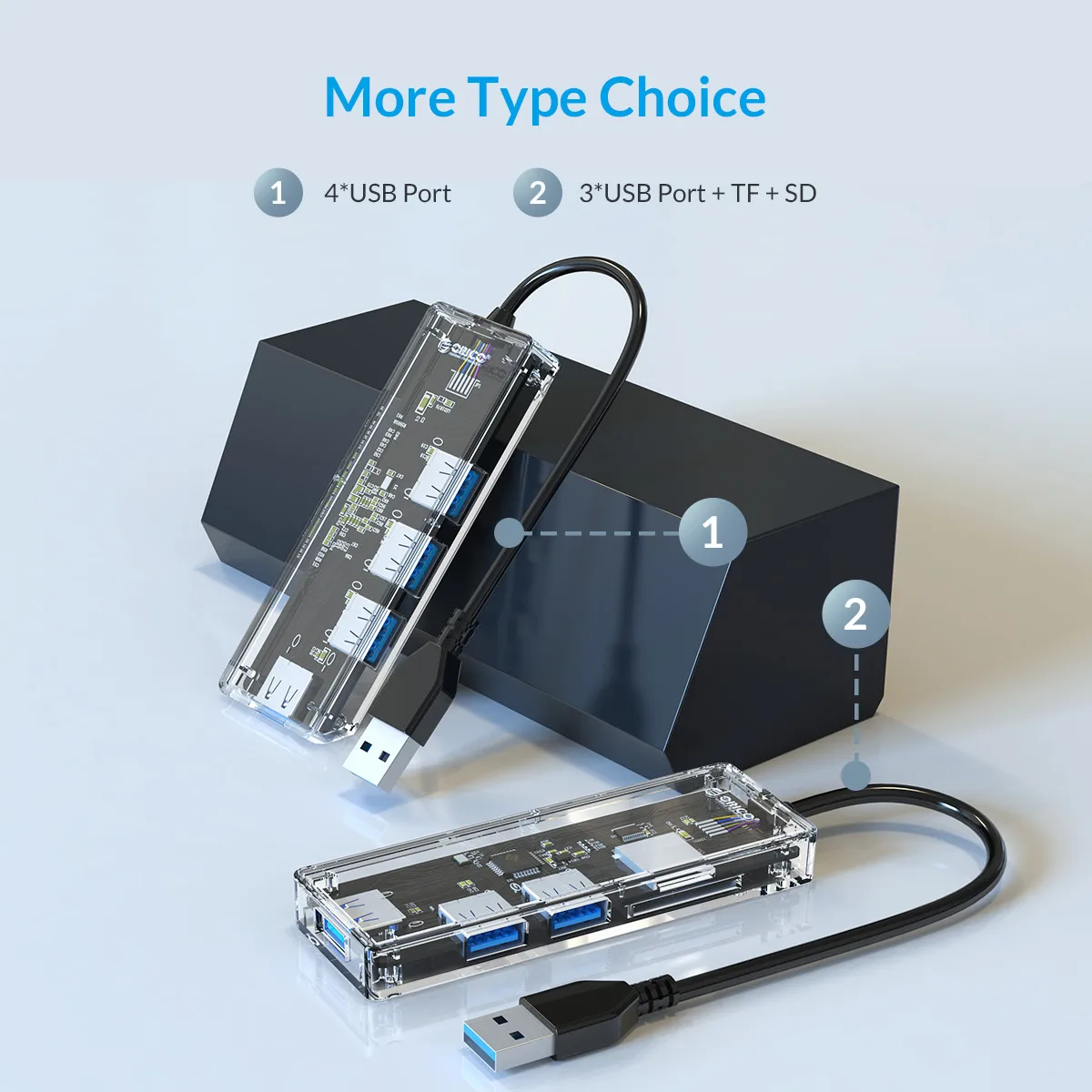 ORICO Mini 4 порта USB 3,0 концентратор прозрачный высокоскоростной SD TF кард-ридер OTG адаптер сплиттер для MacBook ноутбука планшета компьютера