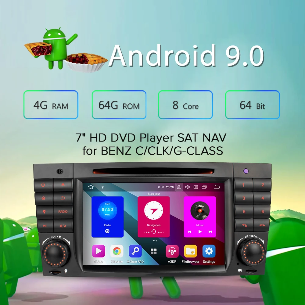 A-Sure 8 ядер 4G RAM 7 'ɲ Din Android 9 0 авто радио GPS DVD плеер навигация для Mercedes Benz C Class W2019