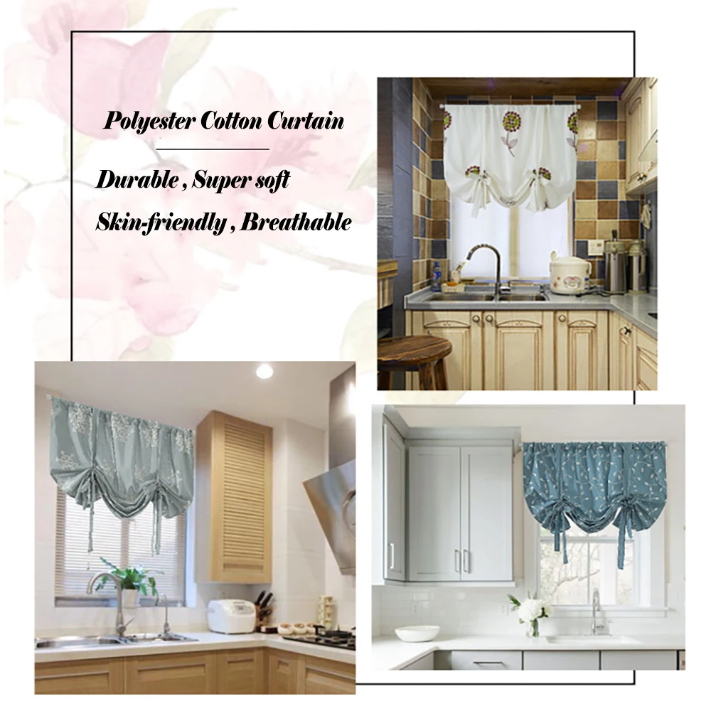 Затемняющие Короткие шторы для кухни хлопковые римские Завязывающиеся стержни