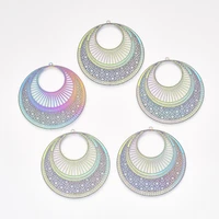 50pcs 201 stainless steel filigree pendants rainbow flat round pendants for necklace making diy jewelry accessories 49x47x0 2mm