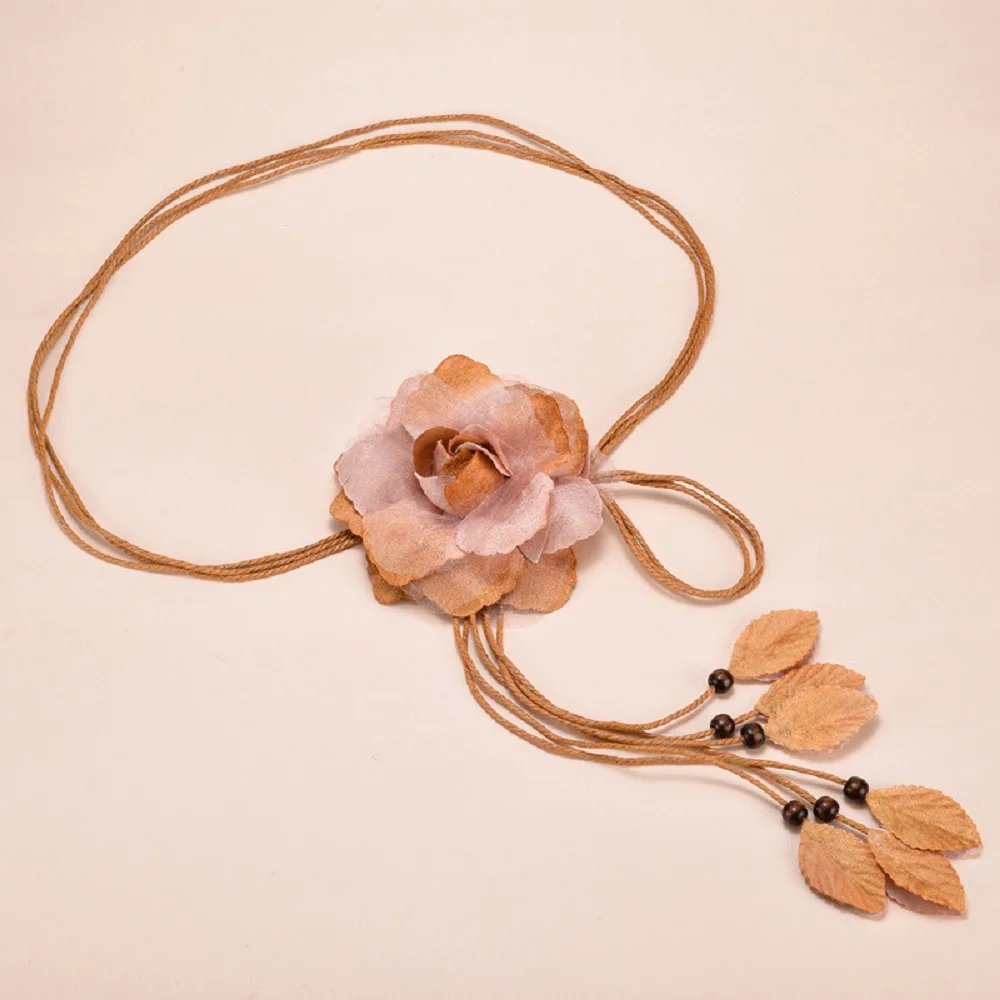 Женский шифоновый ремень с кисточками элегантный тонкий ручной работы в