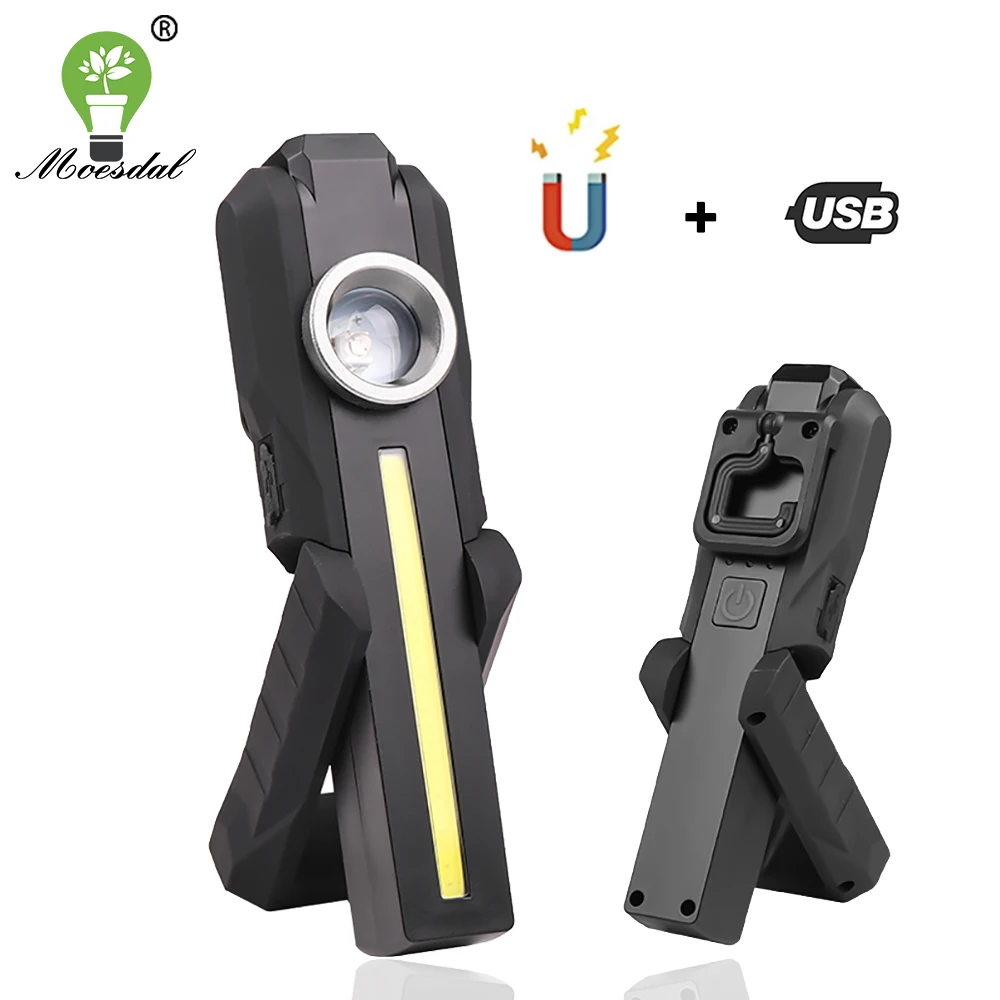 

Multifunctional COB+LED Flashlight USB Rechargeable Waterproof Work Torch Light with Magnet Hook UV Portable Camping Light.