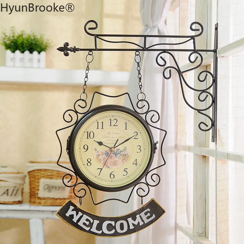 Новое поступление кварцевые часы двусторонние настенные железные домашние