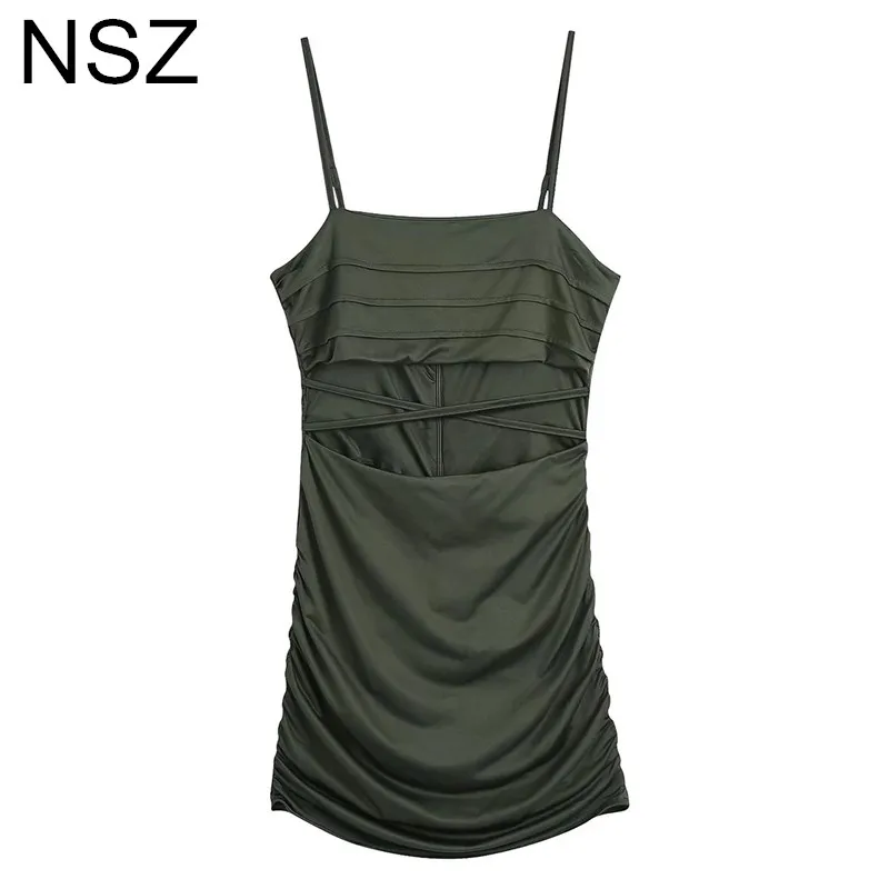 

NSZ Women's Cut Out Ruched Spaghetti Strap Dress Sexy Outfit Backless Elegant Party Night Club Mini Short Dodycon Dress Sundress