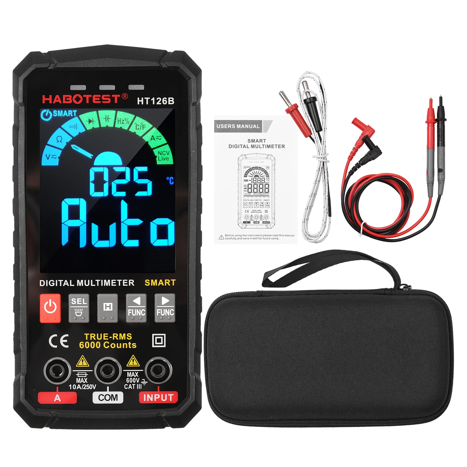 

Digital Multimeter 6000 Counts True RMS Auto-ranging LCD Backlight Electrical Tester Voltmeter Ammeter Temperature Measuring