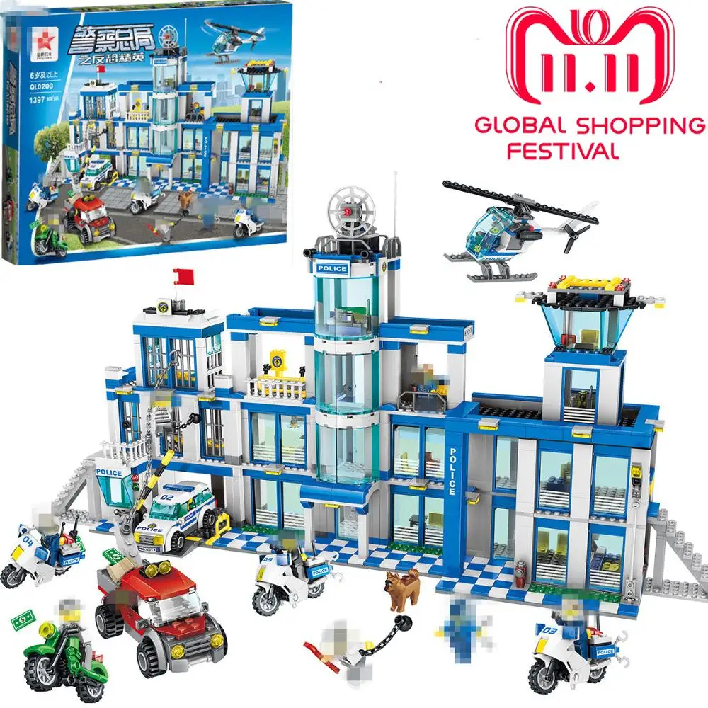 Городской полицейский набор строительных блоков мотоцикл автомобиль вертолет
