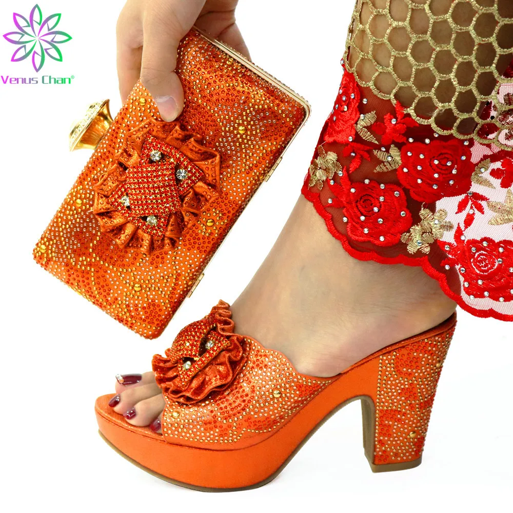 

Orange Color African Shoe and Bag Set Matching Italian Shoe and Bag Set Nigerian Shoes Italy High Heels Women Wedding Shoes