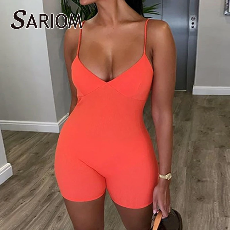 

Женский Облегающий комбинезон на тонких бретельках, с V-образным вырезом