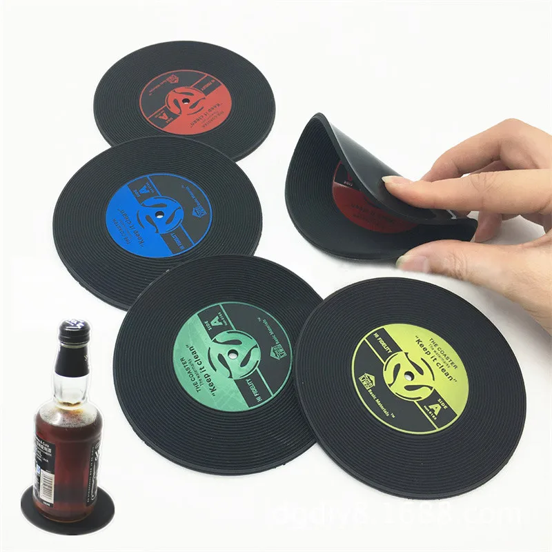 

10pcs Plastic Retro Vinyl Record Cup Mat Anti-Slip Coffee Coaster Heat Resistant Music Drink Mug Mat Drinks Holder Dining Bar