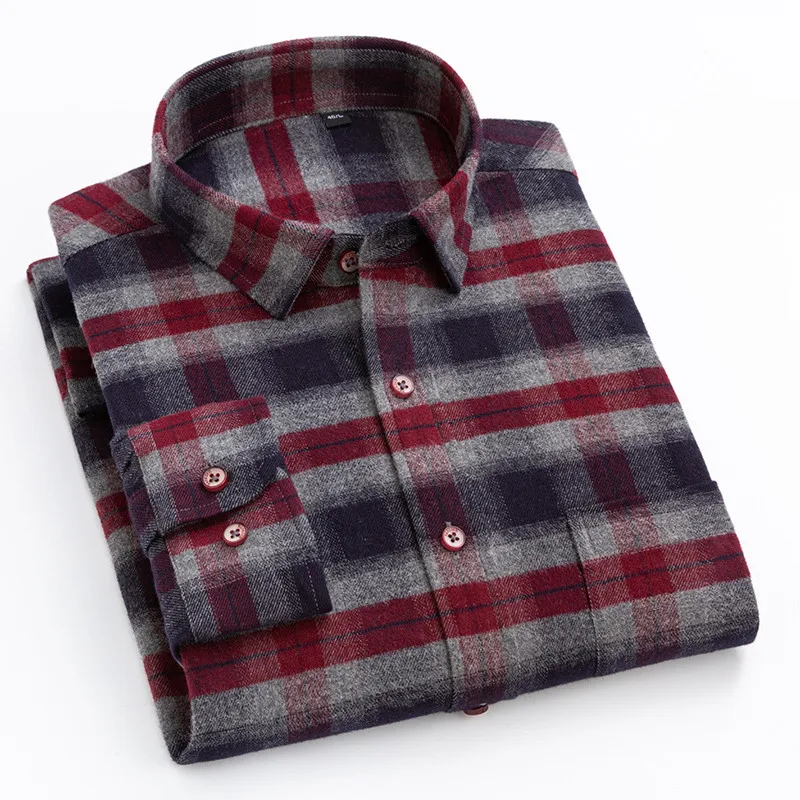 

Men's Shirts Long Sleeve 100% Cotton Plaid Chemise Casual luxurySoft Comfort Checked Brand Shirt Social Slim Man Button Blouse