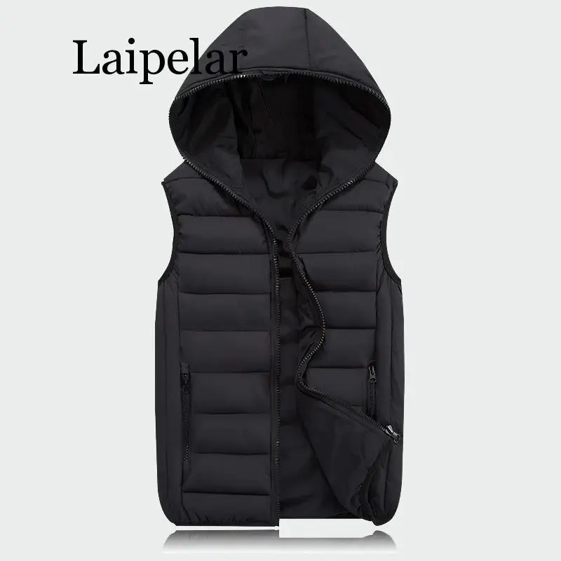 

Laipelar Mens Sleeveless Jacket Fashion Thicken Cotton Vest Hooded Autumn Warm Vest Winter Male Waistcoats Men Casual Windbreake