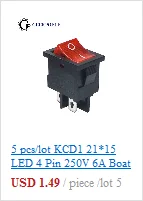 10 шт./партия KCD1 15*10 SPST 250V 3A 2 Pin Красный переключатель для лодки кнопка включения выключения