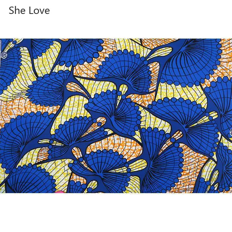 Девушка любит 1 ярд синий цветочный узор Печатный полиэстер батик ткань Анкара