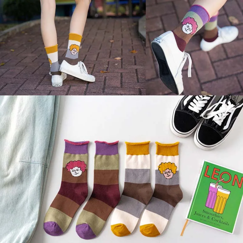 

2019 New Product Japanese Hip Hop Style Cotton Stripe Tide Socks Funny Cute Skateboard Socks Women Creative Calcetines Skarpetki