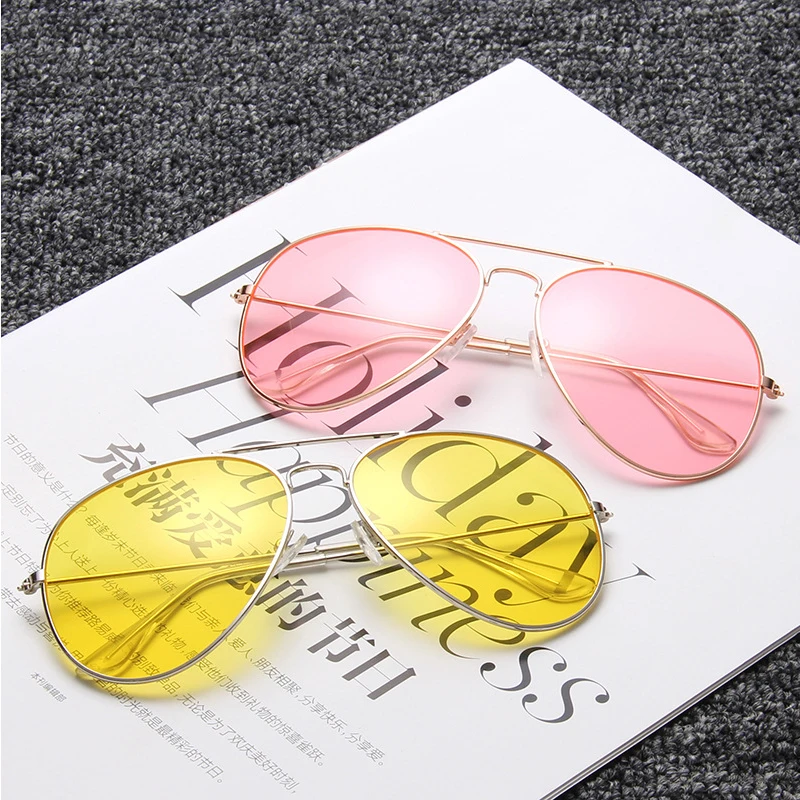 

Fashion Vintage Transparent Pilot Sunglasses For Women Men Brand Design Male Fmeale Car Driving Metal UV Protection Glasses