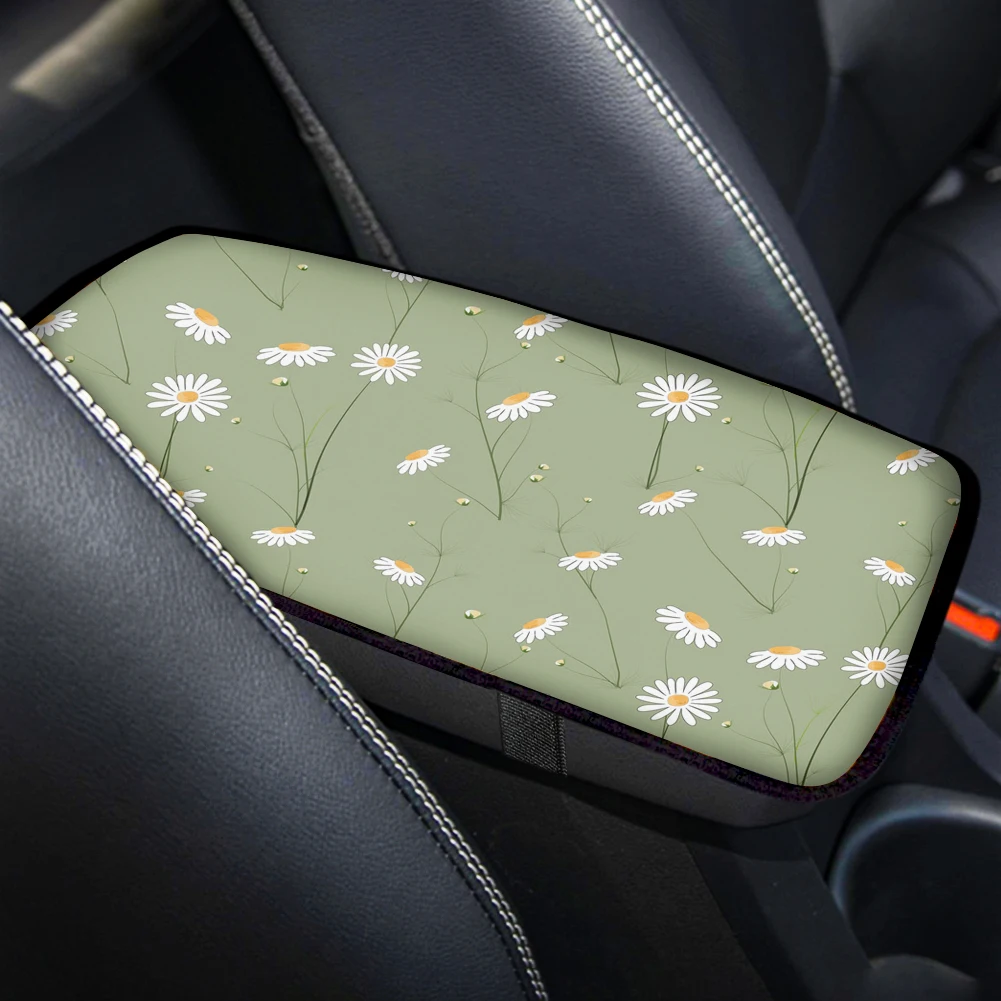 

PinUp Angel Daisy Flower Pattern Fit Most Car Vehicle Armrest Box Center Console Storage Cover Waterproof Pad Durable Universal