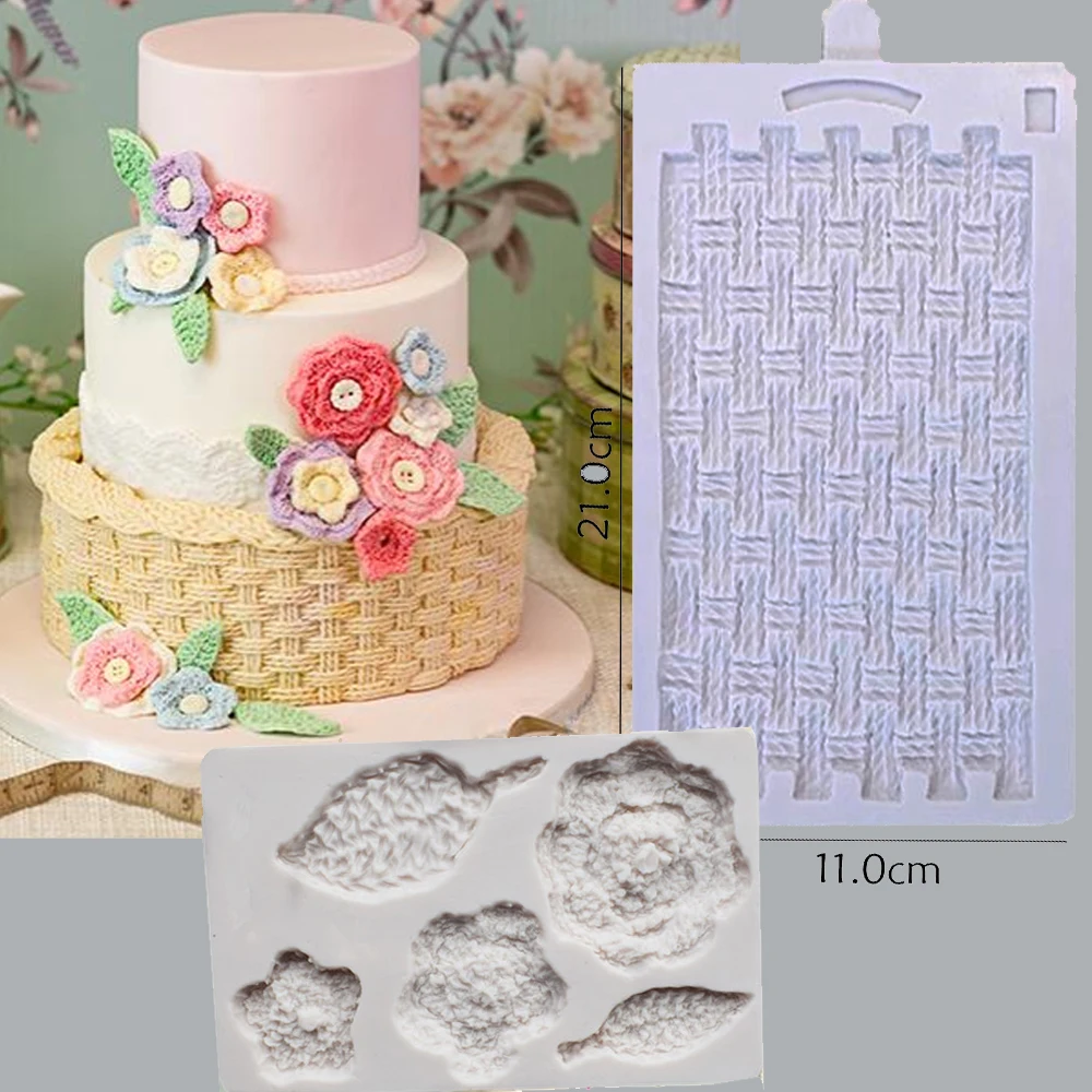 

Rustic Weave Basket Knit Cake Border Silicone Mold Fondant Cake Decorating Tool Gumpaste Sugarcraft Chocolate Form Bakeware Set