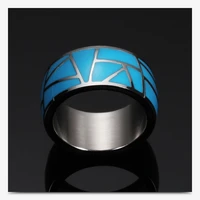classic high polished blue with ceramic stainless steel wedding ring gifts band for women men rings