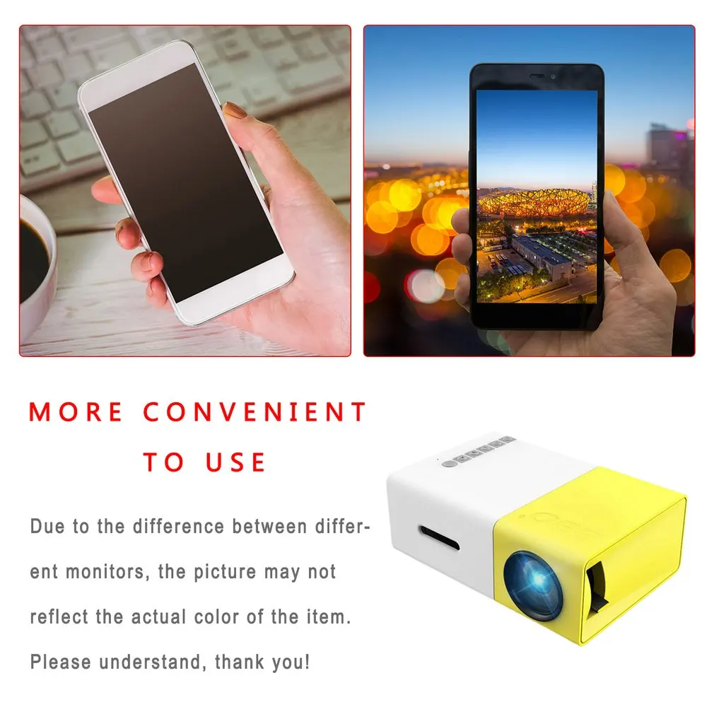 YG300 мини светодиодный проектор 480x272 Пиксели поддерживает 1080P HDMI USB аудио медиа