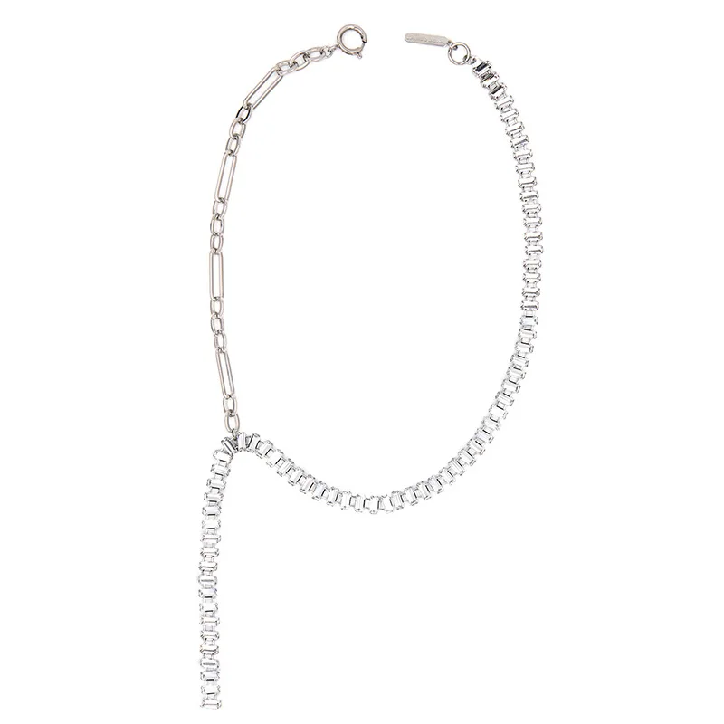 

New metal chain personality asymmetric square crystal chain flow long necklace women jewelry