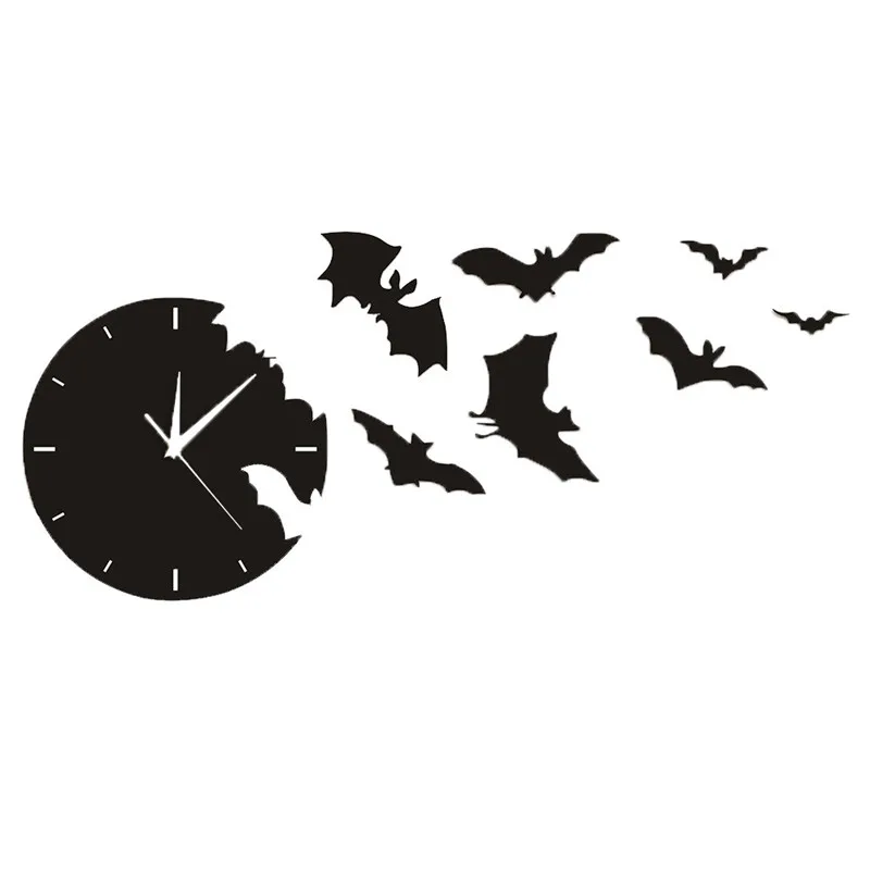 bat 3D креативные акриловые зеркальные летучая мышь настенные часы домашний Декор Гостиная настенные часы ящерица Летучая мышь череп настенные часы#4l26 - Цвет: bat