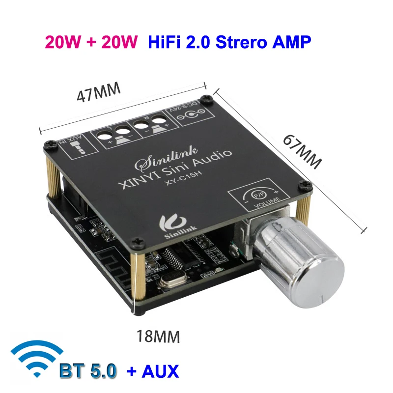 Усилитель мощности 2*20 Вт класс D Bluetooth-совместимость аудио 10-200 Hi-Fi беспроводная