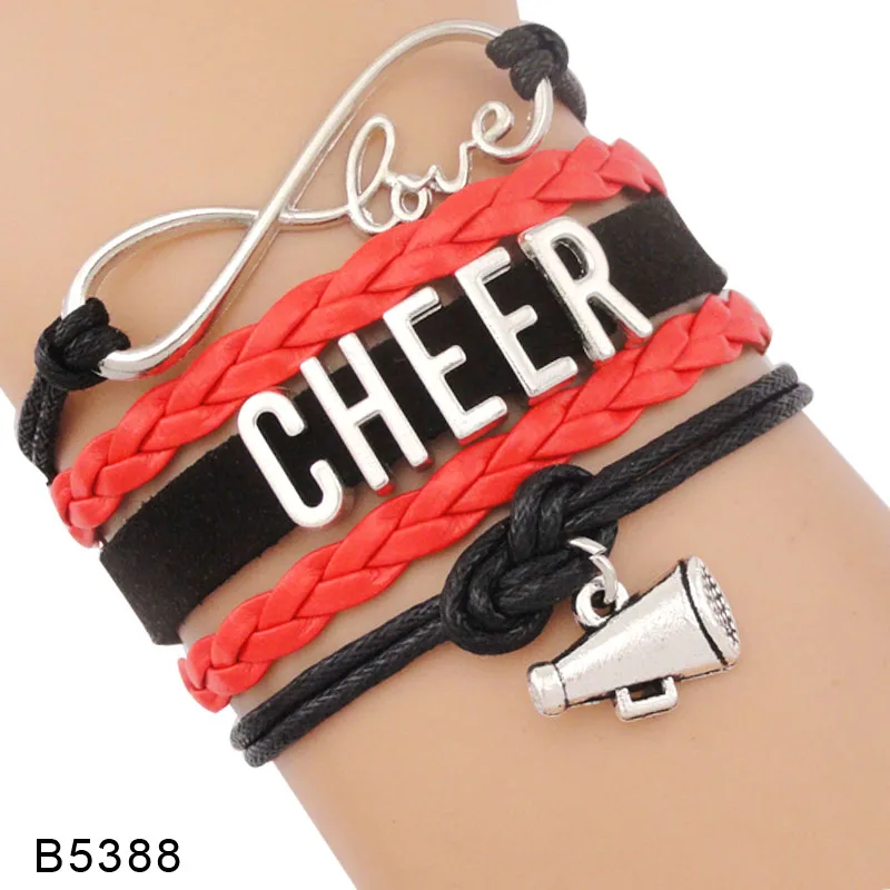 Бесконечность, любовь, сердце, Мегафон, надпись Cheer MOM, болельщик, амулет команды, для девушек, кожаные браслеты для женщин - Окраска металла: B5388