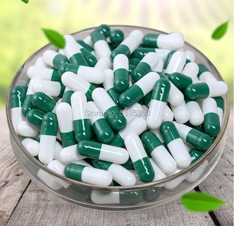 500 шт 1000 Размер 0 # пустые капсулы! Темно-зелено-белые капсулы полые желатиновые |
