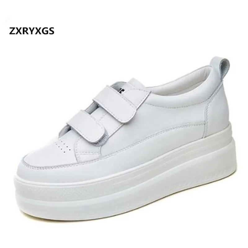 

Promotion Spring White Shoes Women Genuine Leather Shoes Increase Platform Shoes Wedges High Heels Women Sneakers Casual Shoes