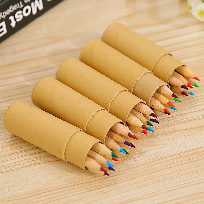 1 коробка 6 цветов крафт баррель цветной карандаш с точилкой крышка каракули