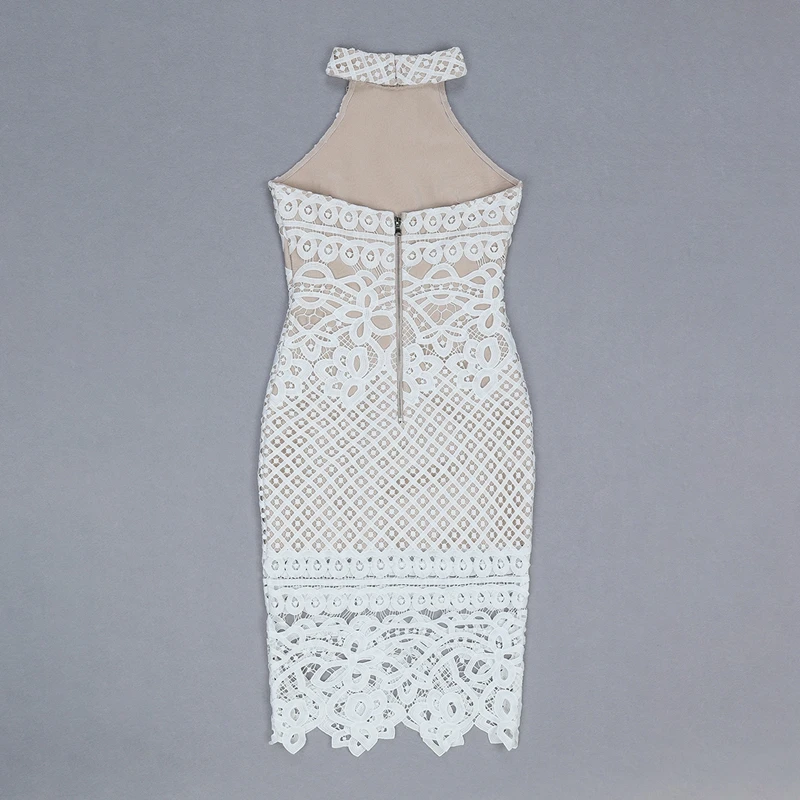 2019 элегантное белое с бежевым платье без рукавов на молнии открытой спиной