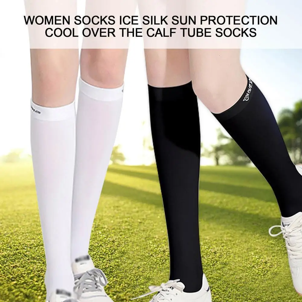 

Ladies Golf Over The Knee Socks Black And White Ice Silk Sunscreen Nylon Over Calf Socks Golf Sports Stockings