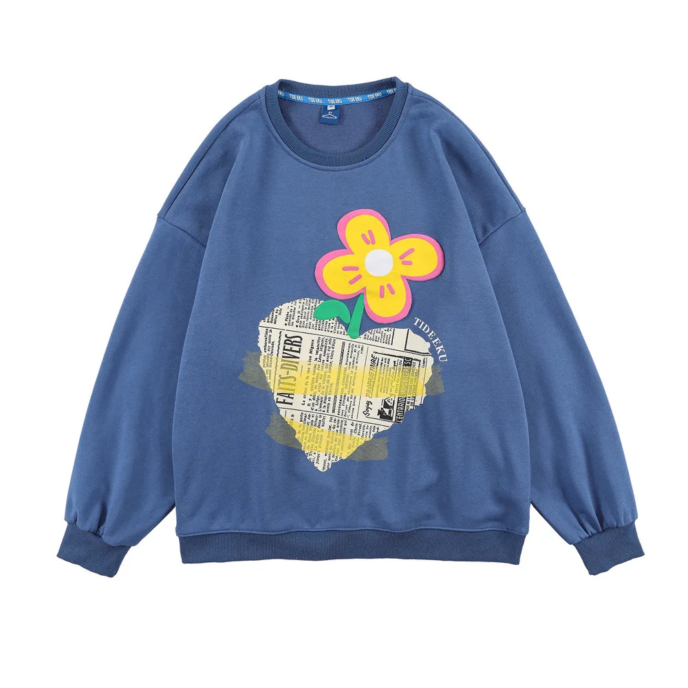 

Свитер EukaaRu без пальцев с цветочным принтом, мужской свитер в стиле хип-хоп, уличный весёлый тренд для мужчин и женщин, свободные топы с кругл...