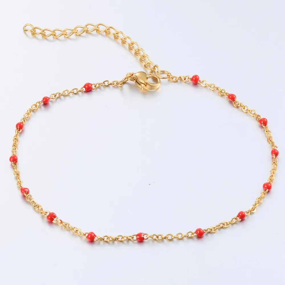 Stainless Steel Gold/Steel Tone Beaded Chain Bracelet Colorful Enamel Fashionable Ladies Jewelry | Украшения и аксессуары