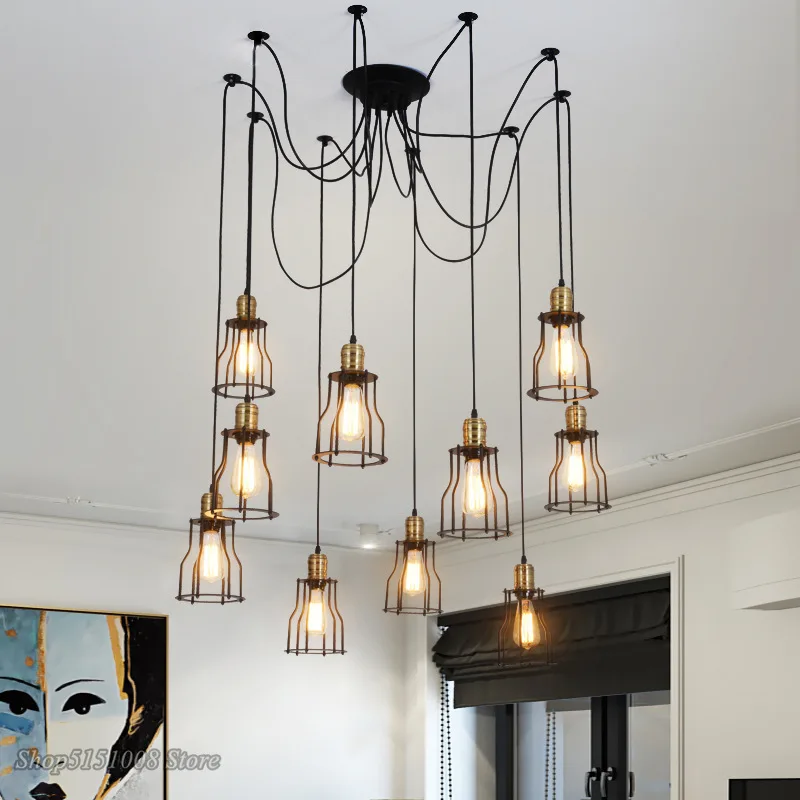 DIY античный кластер Эдисон Ретро Паук Люстра 10 светильник для столовой спальни