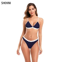 shekini womens v neck scalloped triangle bikini sets low waist swimming bottom two piece swimsuits beach bathing suits swimwear